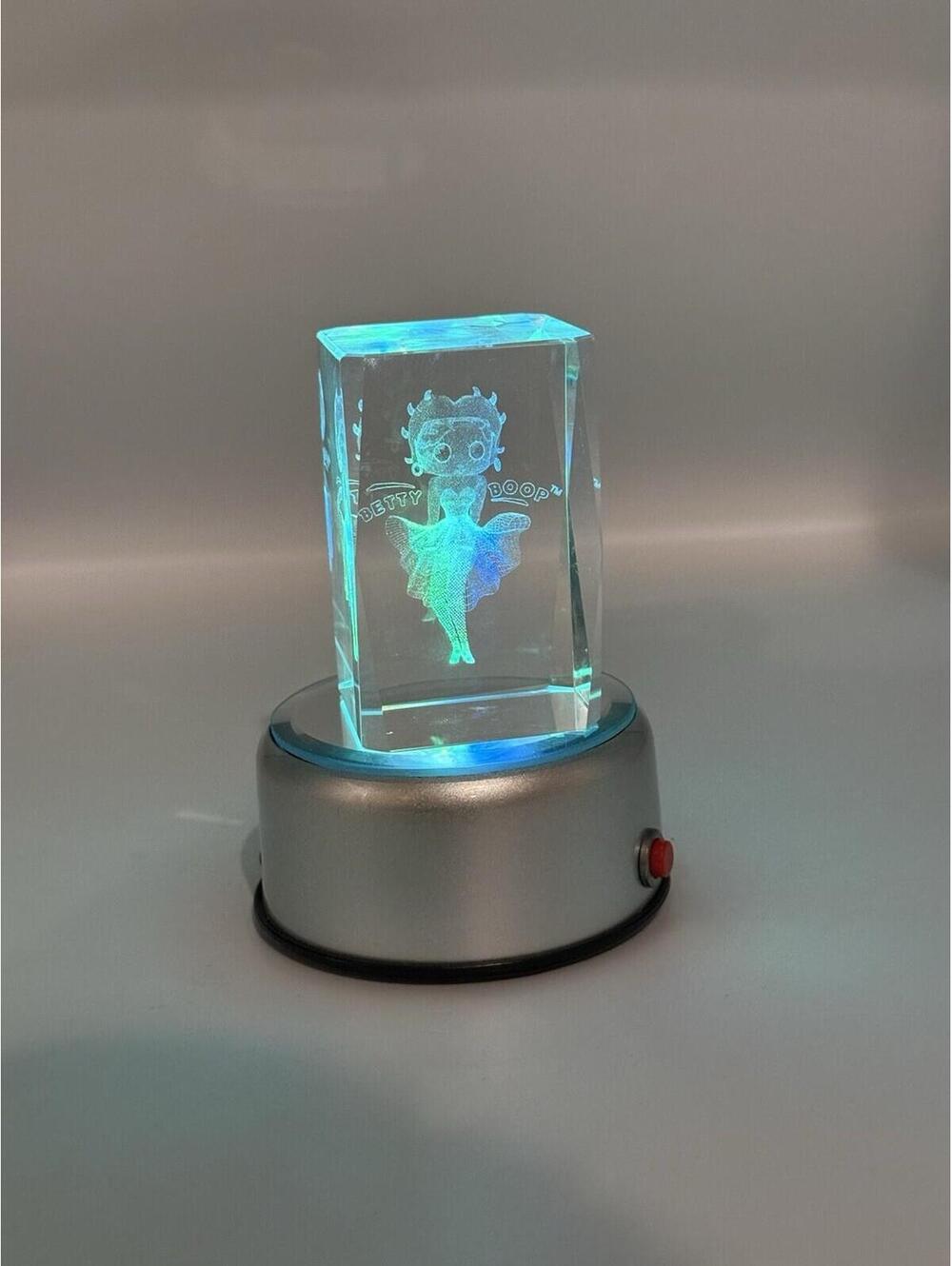 Betty Boop 3D Crystal Laser Etched Light Lamp LED Display Set Of 2